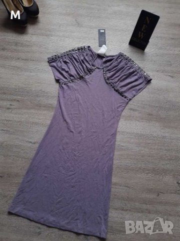 Нова лилава памучна рокля с капси на намаление