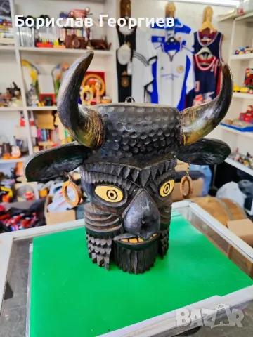Дървена кукерска маска дърворезба, снимка 2 - Антикварни и старинни предмети - 48845324