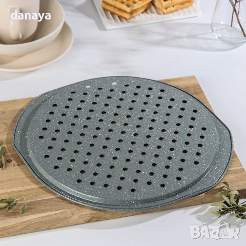 3440 Перфорирана форма за пица Мрамор с дръжки, снимка 2 - Съдове за готвене - 39174180