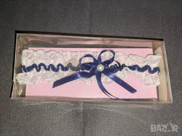 Жартиер от бяла дантела и синя панделка, снимка 4 - Сватбени аксесоари - 39512367