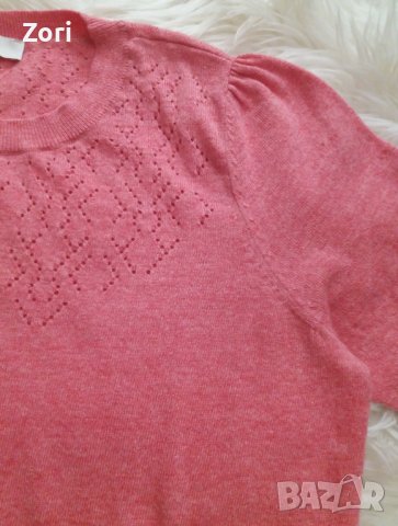 МЕКИЧКА и ТОПЛА блуза в розов меланж с красива дантелена плетка при деколтето , снимка 3 - Блузи с дълъг ръкав и пуловери - 43085009