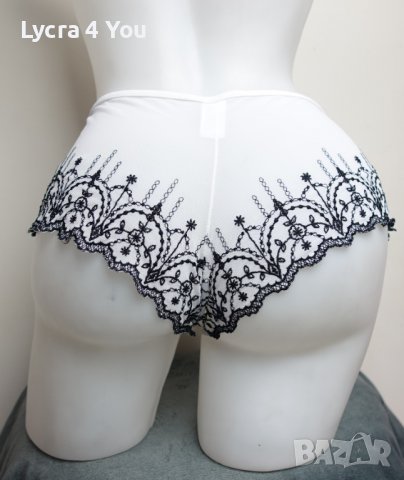 Blanc Nacre 40/42 (M/L) луксозни бели тюлени бразилиани с черна бродерия, снимка 2 - Бельо - 38276188