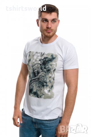 Нова мъжка бяла тениска с дигитален печат Рагнар Лодброк, сериала Викинги, снимка 3 - Тениски - 28166760