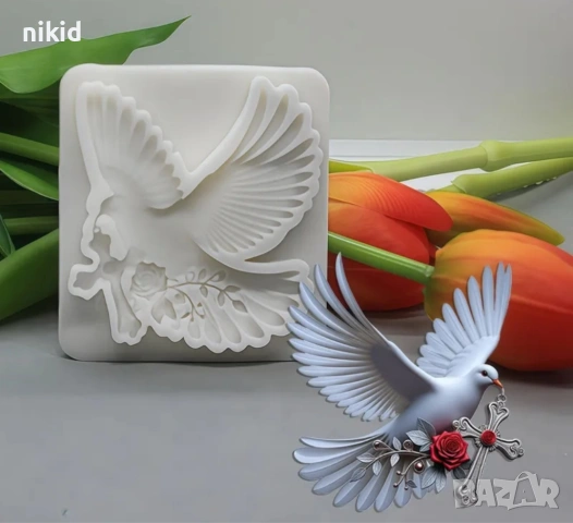 Гълъб  с кръст силиконов молд форма фондан шоколад гипс кръщене декор