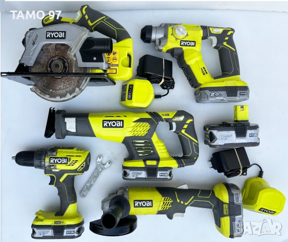 Ryobi - Акумулаторен сет циркуляр, перфоратор, саблен трион, винтоверт и ъглошлайф