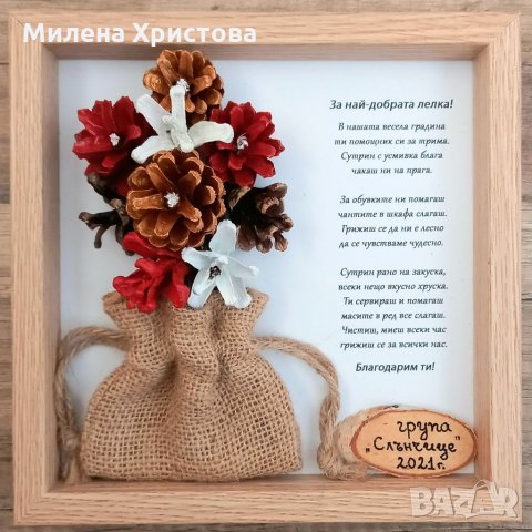 Пано от шишарки, подарък за учител, снимка 1