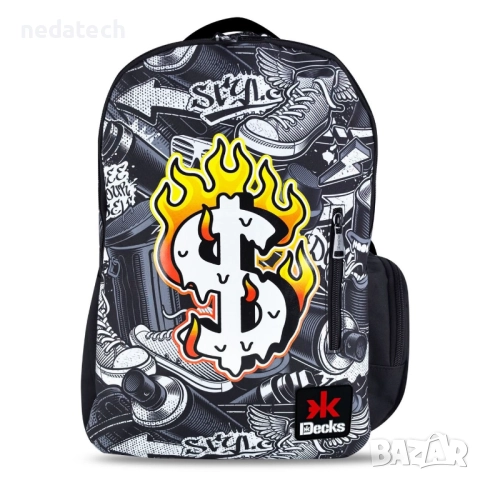 Ученическа раница, Черен - Бял, 28x18x44см., снимка 3 - Ученически пособия, канцеларски материали - 51481913