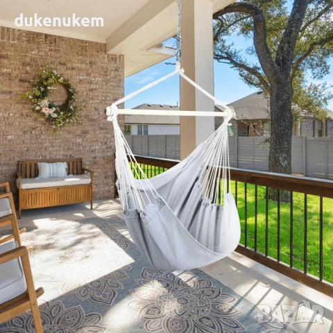 Висяща люлка тип хамак XL, за вътрешна и външна употреба – до 150 кг, снимка 6 - Градински мебели, декорация  - 53119979