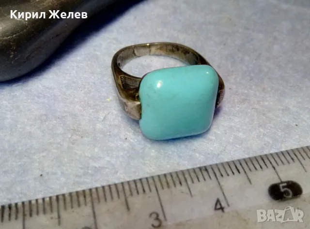 ВИНТИДЖ АРТ СРЕБЪРЕН ПРЪСТЕН ЛАКИРАНО СРЕБРО 925 с ГОЛЯМ ЮВЕЛИРНО ШЛИФОВАН ТЮРКОАЗ 48601, снимка 7 - Пръстени - 49366047