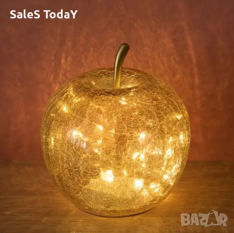 Лампа Ябълка, декоративна, Стъклена светеща топка, 16x16cm, снимка 2 - Лед осветление - 48613897
