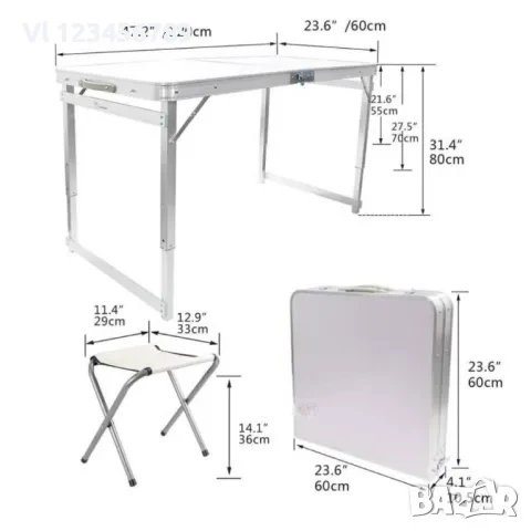 Алуминиев Комплект За Пикник: 4 Стола + Маса 120 х 60см, снимка 6 - Палатки - 50831245