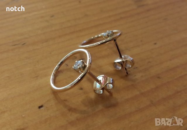 Златни обеци с циркони, снимка 4 - Обеци - 38507446