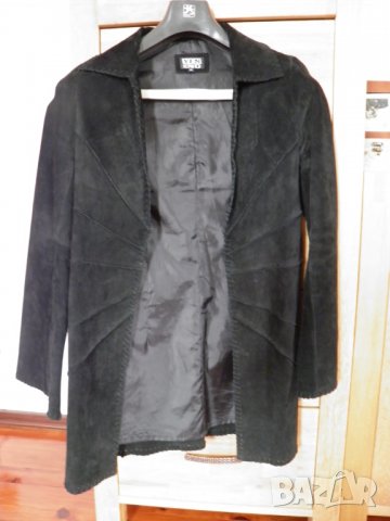 Ефектно пролетно манто от черен естествен велур М, снимка 6 - Палта, манта - 27936136