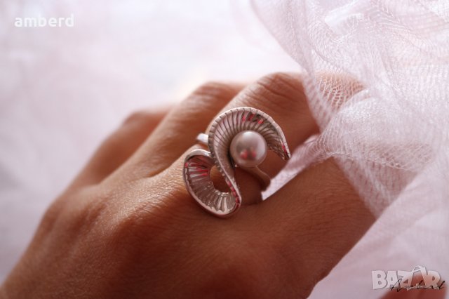 Уникален сребърен пръстен с перла - модел R025A