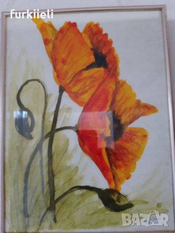 Рисувани картини с макове 41/31 см. , снимка 2 - Картини - 37616243