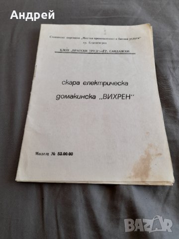 Инструкция за експлоатация Електрическа скара Вихрен