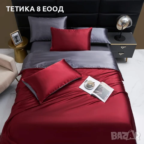 Спален комплект сатен, различни размери, синьо-сив, 2 калъфки за 65х65