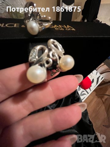 Нежен сребърен комплект обеци и пръстен с бели перли и цирконий, снимка 7 - Обеци - 42968361