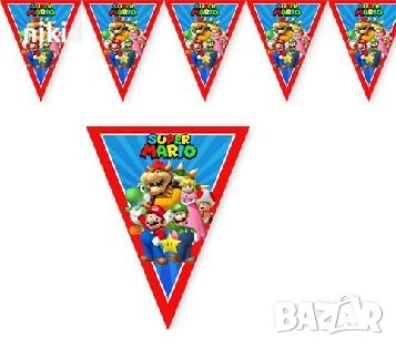 Супер Марио Super Mario 10 бр Парти Гирлянд Знаменца Флаг Банер, снимка 2 - Други - 24398347