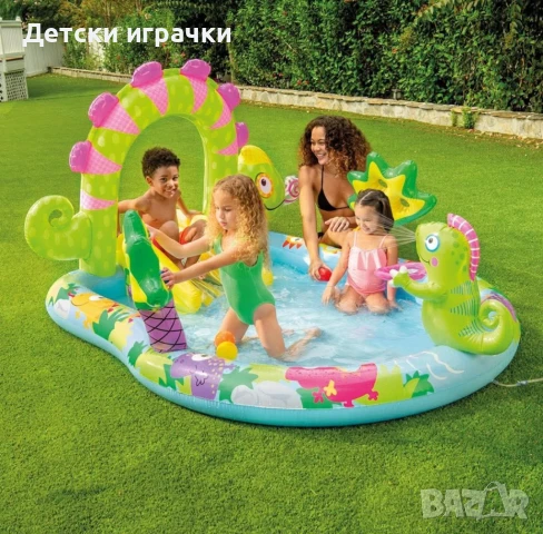 Надуваем център за игра с пързалка INTEX Игуана, 239 x 188 x 119 см, Play Center