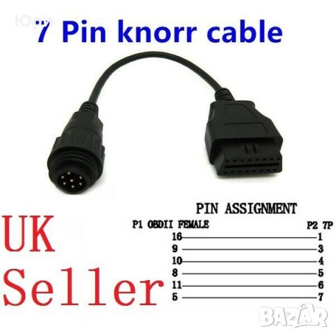 Преходник  кабел 7 пина към 16 OBD II за Knorr Wabco ремаркета, снимка 2 - Аксесоари и консумативи - 27481484