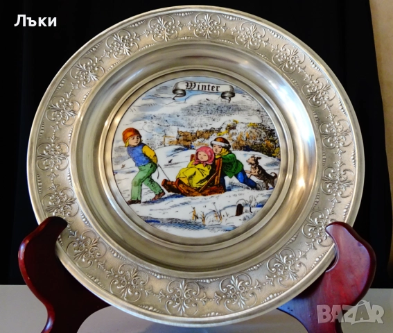 Калаена чиния,пано с картина Зима. 