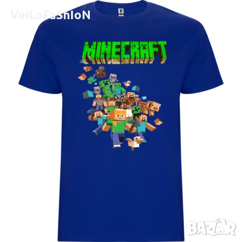 Нова детска тениска Minecraft (Майнкрафт) в син цвят