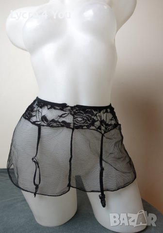 S/М черна мини пола от тюл с дантела и вградени жартиери за чорапи, снимка 6 - Бельо - 43173657