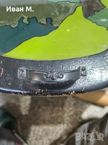 Стар дървен поднос с рисувано стъкло , снимка 3 - Други ценни предмети - 52811462