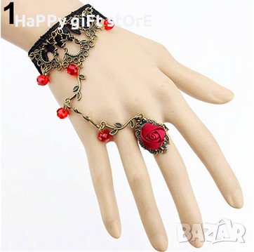  дамска гривна и пръстен плет от рози/червена или черна роза, снимка 1 - Гривни - 39373863