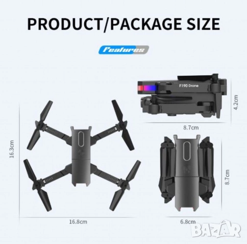 Дрон F190 с 4K камера, LED светлини и WiFi – Черен модел с висока маневреност и интелигентни функции, снимка 2 - Други - 52099272