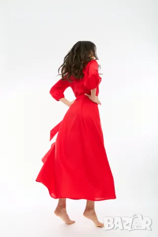 Ленена Рокля Sea - Червена, снимка 5 - Рокли - 49478559