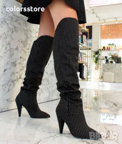 Ботуши на ток - черни с камъчета - BTK1