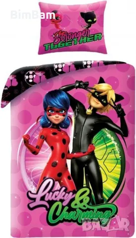 Оригинален детски двулицев спален комплект Miraculous - Калинката и Черния котарак - Lucky
