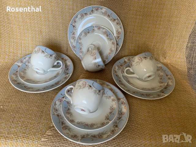 4 бр. Тройни сета -Винтидж сервиз на EPIAG за кафе с десертни чинии