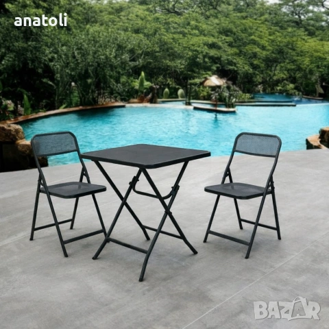 чисто нови метални Комплект маса и столове от 3 части Сгъваеми, Сив от Германия 