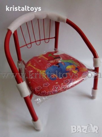 Стол детски с метални крака, облегалка и картинка в червено