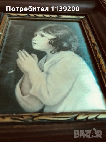 2бр френски винтидж картини молещо се момиче и момче щампа върху плат, снимка 3 - Картини - 32721197