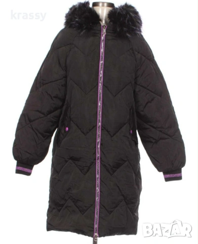 НОВО страхотно дълго зимно дамско яке с качулка с пух (размер Л)