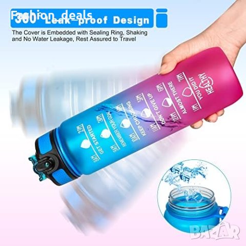 Нова Спортна Бутилка за вода с маркер за време и сламка 1 литър, снимка 2 - Други стоки за дома - 42933497