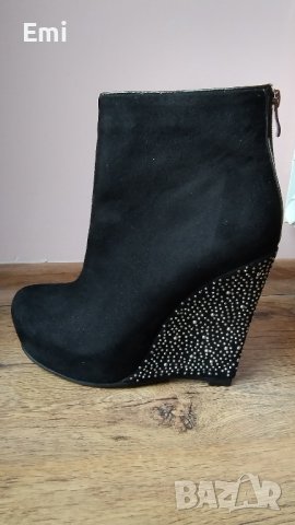 Дамски черни боти на платформа, С камъчета, 39