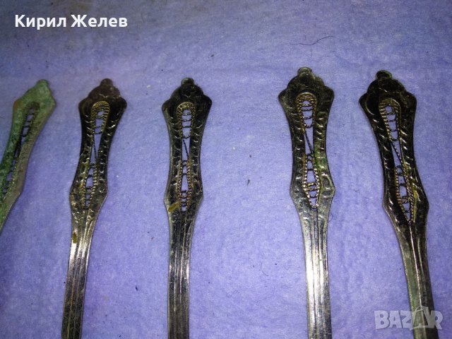 КОМПЛЕКТ 6 Стари РУСКИ БРОНЗОВИ ДЕБЕЛО ПОСРЕБРЕНИ ЛЪЖИЦИ с ФИЛИГРАННА ОРНАМЕНТИКА 42197, снимка 10 - Колекции - 43806649