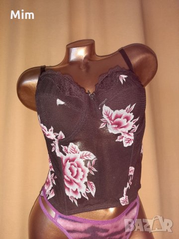 PURE 85C Тъмно кафяв корсет на големи рози