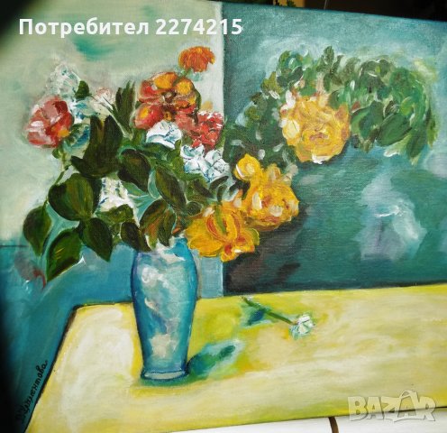 Цветя във ваза, снимка 2 - Картини - 28127527