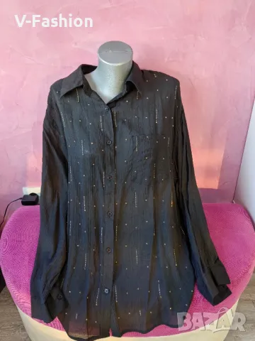 Черна риза с камъни , снимка 3 - Ризи - 48135724