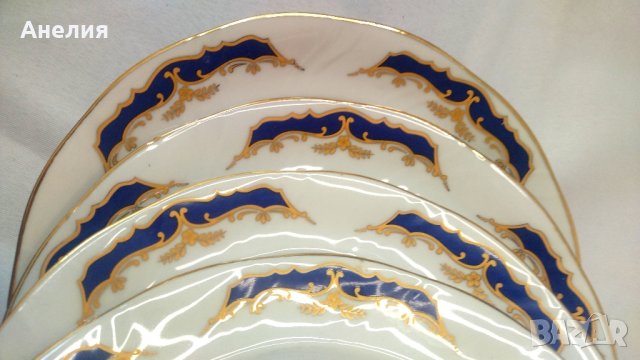 Полски порцелан с цвят кобалт и злато , снимка 2 - Чинии - 43551320
