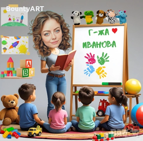 Уникален подарък за учител! Персонализирана карикатура по снимка 🎨🍎, снимка 3 - Арт сувенири - 53566761