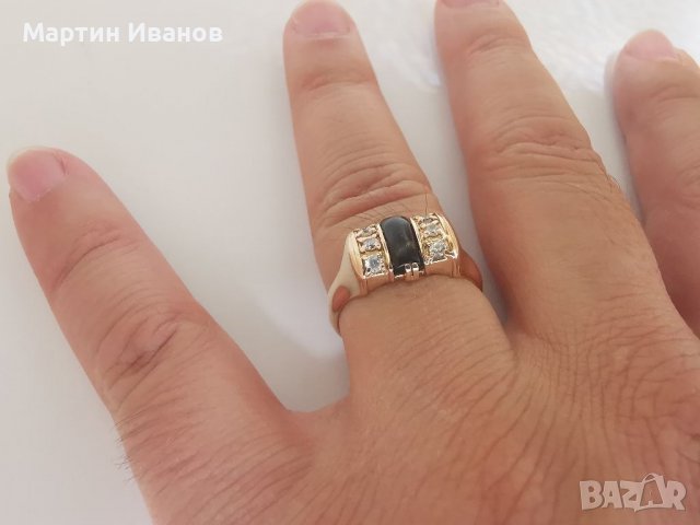 Златен пръстен с оникс и циркони 1, снимка 5 - Пръстени - 38054772