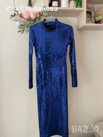 Елегантна хамелион ефект нова синя бляскава  рокля midi миди дължина парти коктейлна официална , снимка 7 - Рокли - 44082750