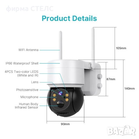 Камера за сигурност STELS SL20, Соларна,355 градуса,IP Wi-Fi,Ethernet, снимка 16 - IP камери - 44044426